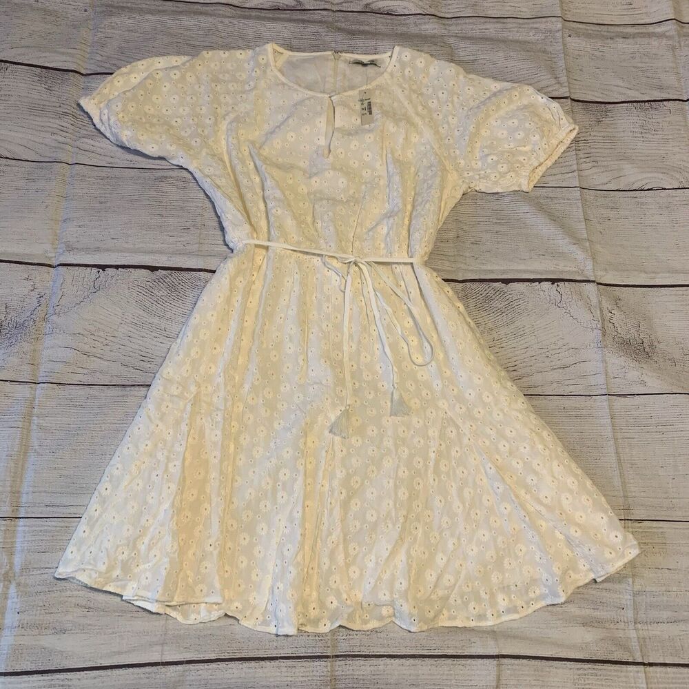 Madewell Womens Size 2 Ivory BOHO Eyelet Tassel-Tie Mini Dress